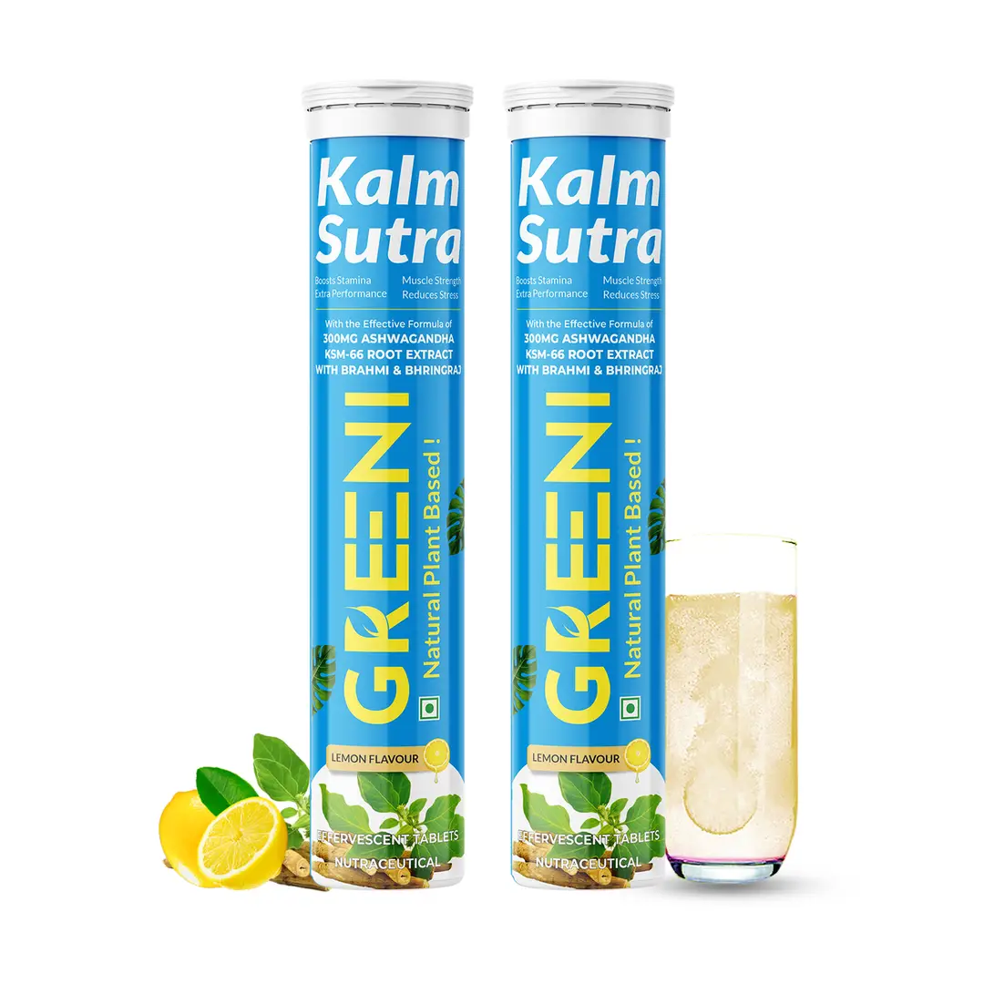 Greeni Kalm Sutra with Ashwagandha KSM 66 for Stamina, Muscle Strength and Extra Performance
- Pack of 2 (30 Effervescent Tablets)