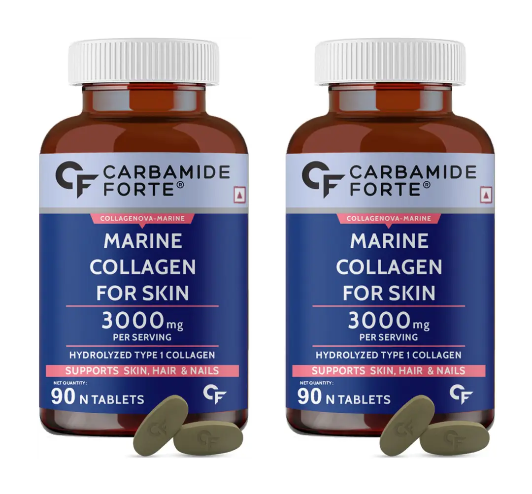 Carbamide Forte - Hydrolyzed Marine Collagen| Peptides 3000mg with Biotin & Hyaluronic Acid - Collagen Type 1 Powder - Pack of 2 (180 Tablets)