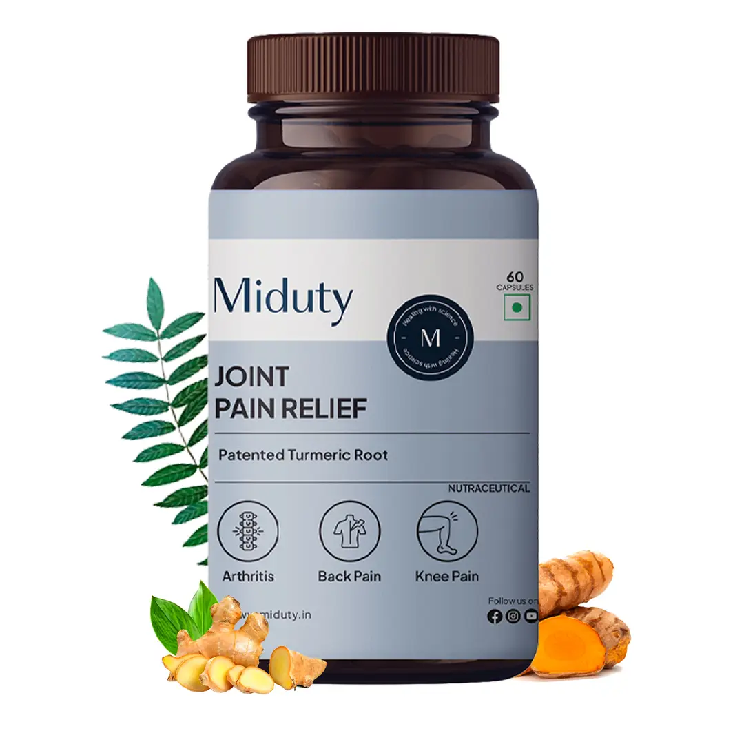 Miduty Joint Pain Relief with Ginger Root Extract for Arthritis , Back and Knee Pain - Pack of 1 (60 Capsules)