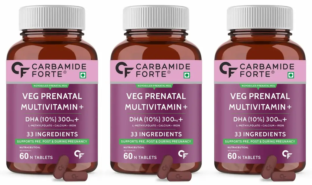 Carbamide Forte Prenatal Multivitamin with DHA 300mg for Pregnancy - Pack of 3 (180 Tablets)