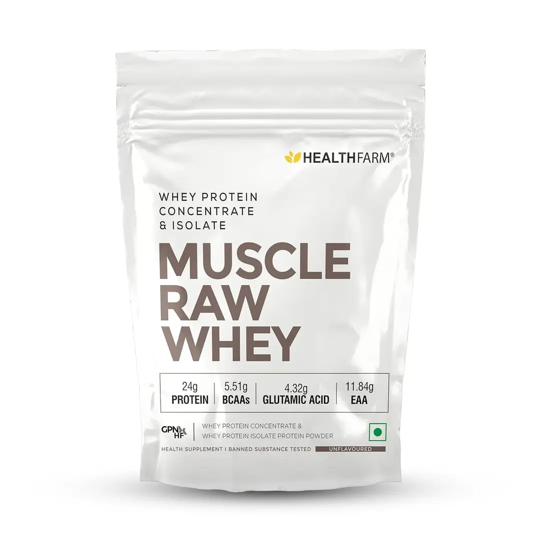 Healthfarm Muscle Raw Whey Protein for Building Strength and Enabling Muscle Growth - Unflavoured,900 gm
