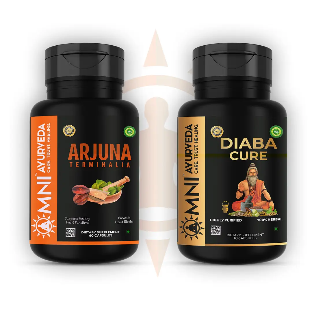Omni Ayurveda - Arjuna Terminalia and Diabacure Capsule - for Cholesterol Management - Combo Pack (120 Capsules)