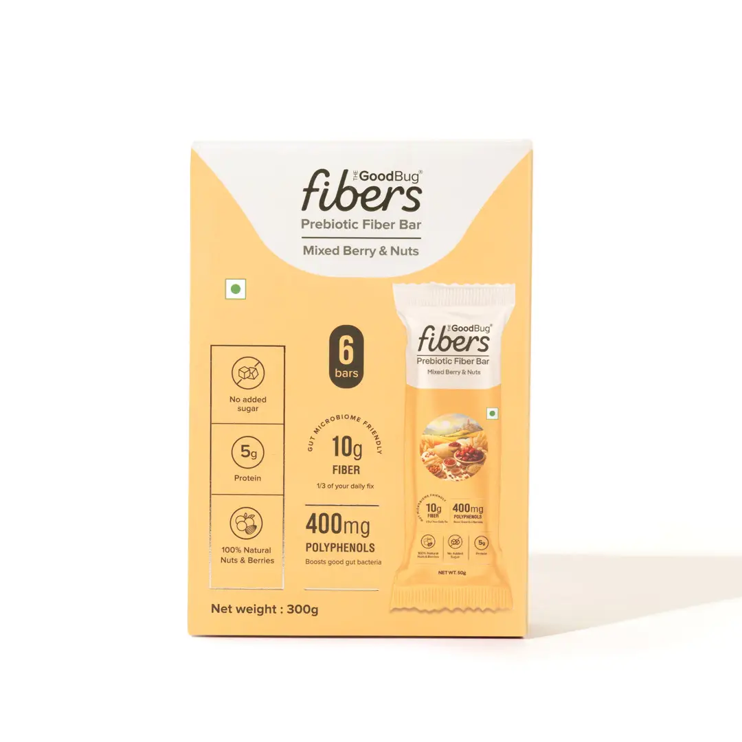 The Good Bug Prebiotic Fiber Bar for Gut Health - Mixed Berries and Nut,6 Energy Bars
