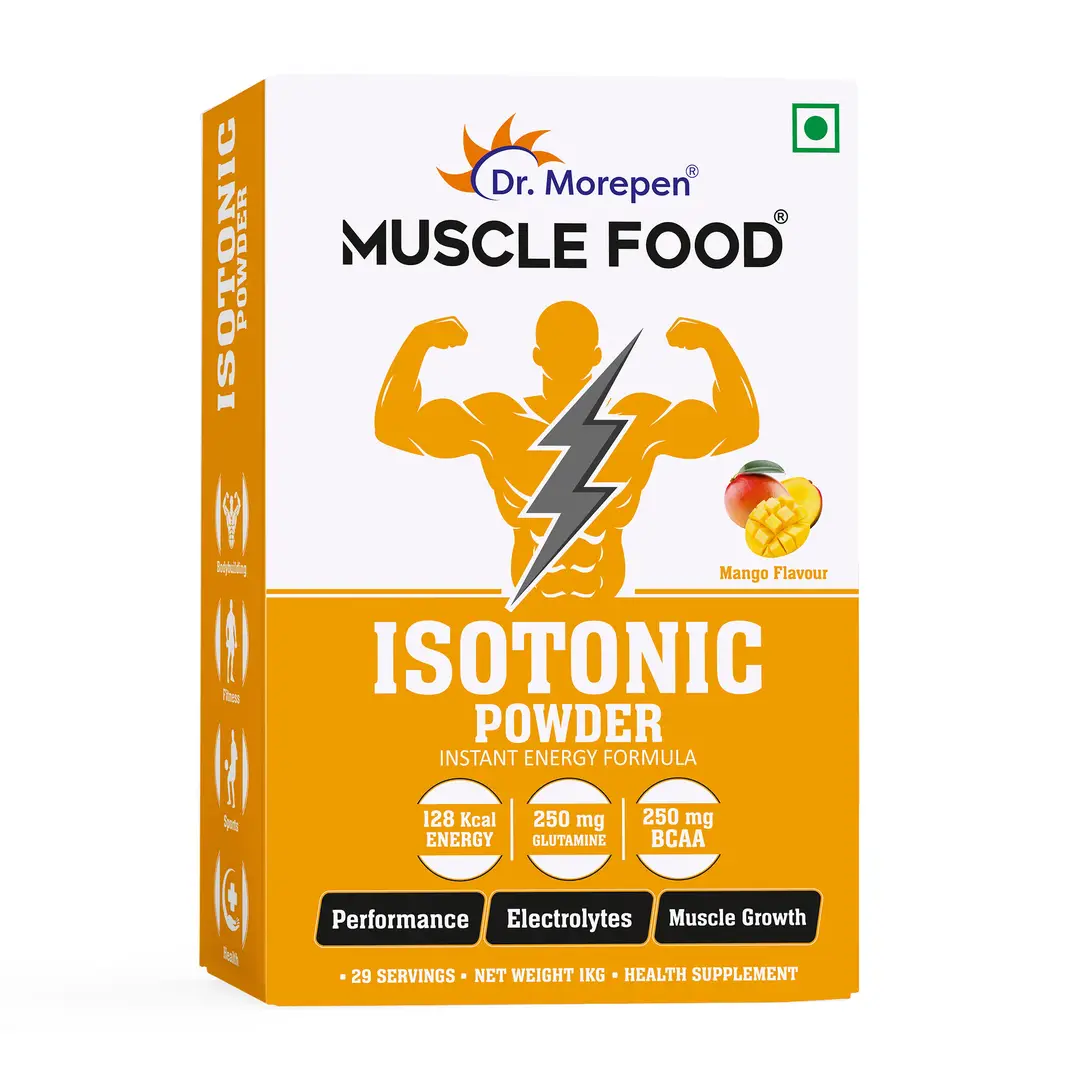 Dr. Morepen Muscle Food Isotonic Powder with L- Glutaminefor Instant Energy and Hydration - Mango