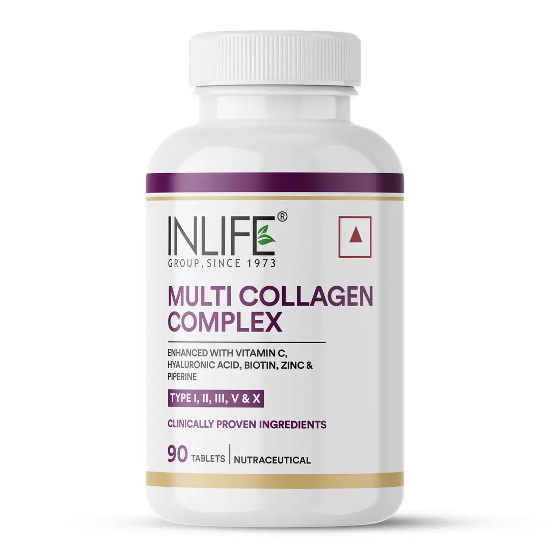 Inlife Multi Collagen Complex with Biotin, Hyaluronic Acid, Piperine for Skin and Hair - Pack of 1(90 Tablets)