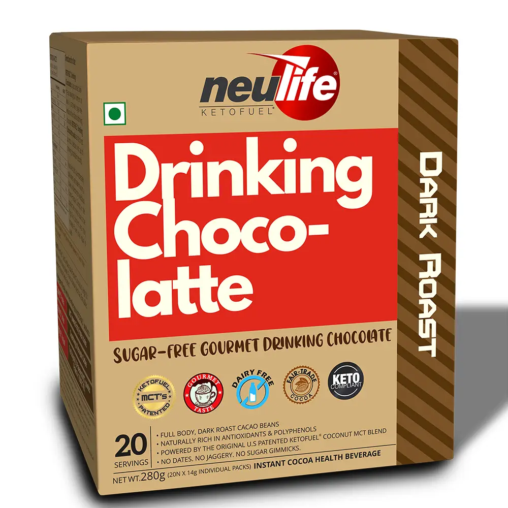 Neulife Ketofuel Drinking Chocolate Powder with Coconut, Carb and Suagr Free - Pack of 1 (20 sachet)