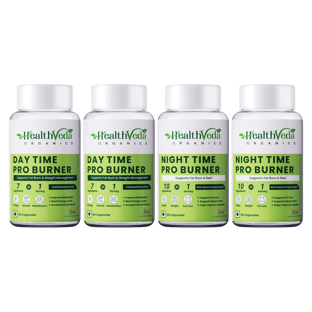 Health Veda Organics Day & Night Fat Burner for Metabolic Support and Weight Loss Support - Pack of 2 (240 Capsules)