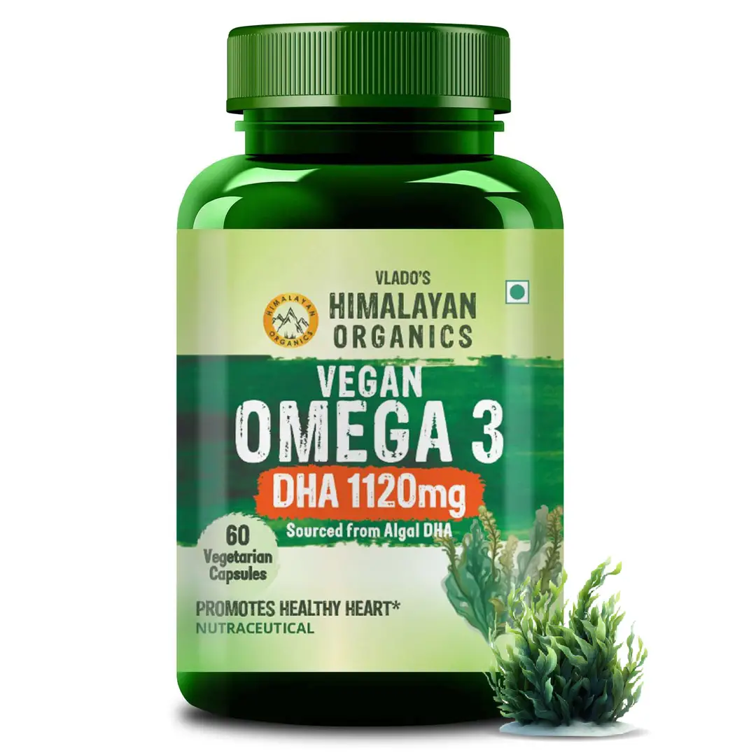 Vlado's Himalayan Organics Vegan Omega 3 with DHA 560mg for Healthy Heart, Joints & Eyes - Pack of 1 (60 Capsules)