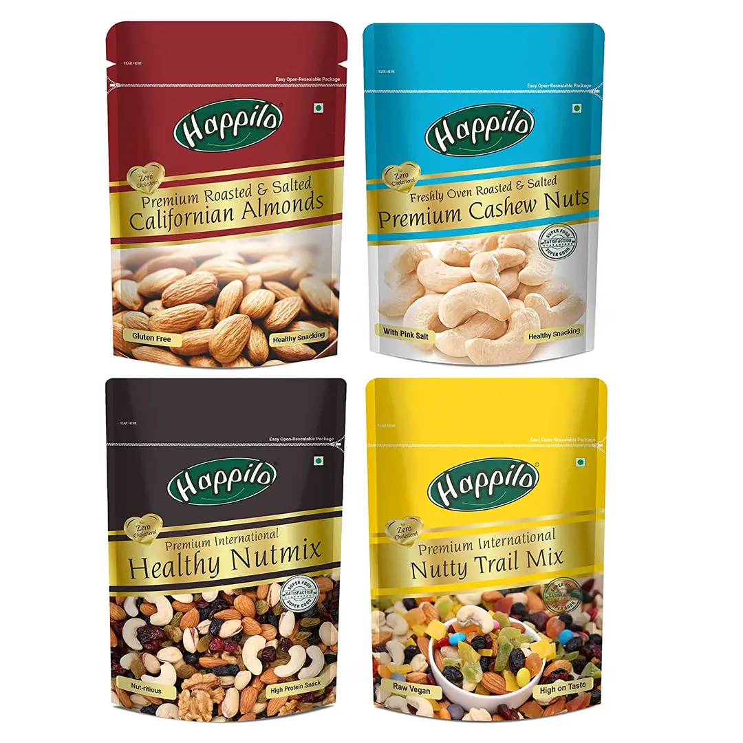 Happilo Premium Nuts & Dry Fruit (Salted Almonds, Salted Cashews, Nutmix, Trail Mix) Combo - Combo Pack (280 gm)