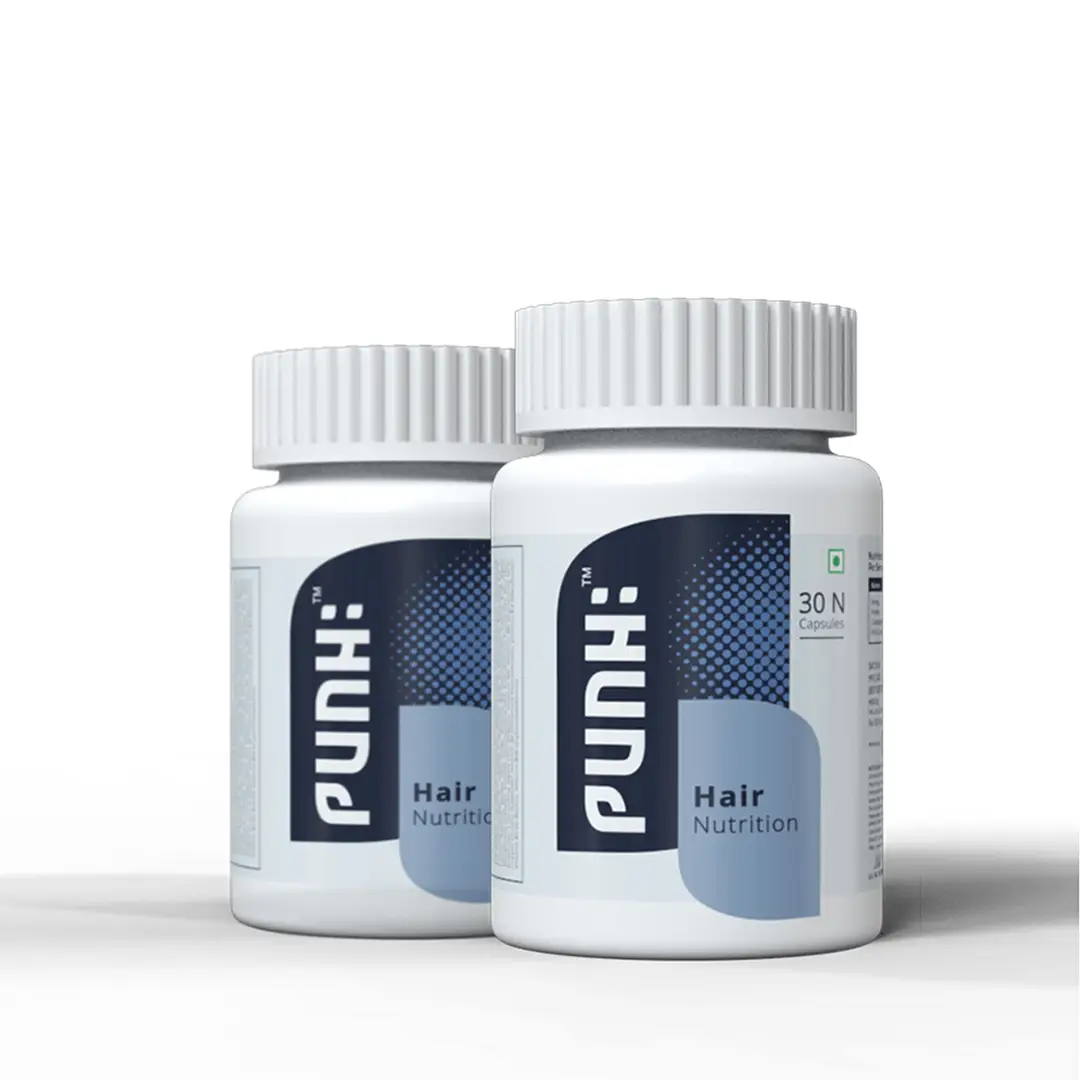 Punh - Hair Nutrition Supplement with Biotin, Vitamins, Minerals, Amino Acids & DHT Blockers for Hair Growth, Nourishment, Strengthens & Reduces Hair Fall - Pack of 2 (60 Capsules)
