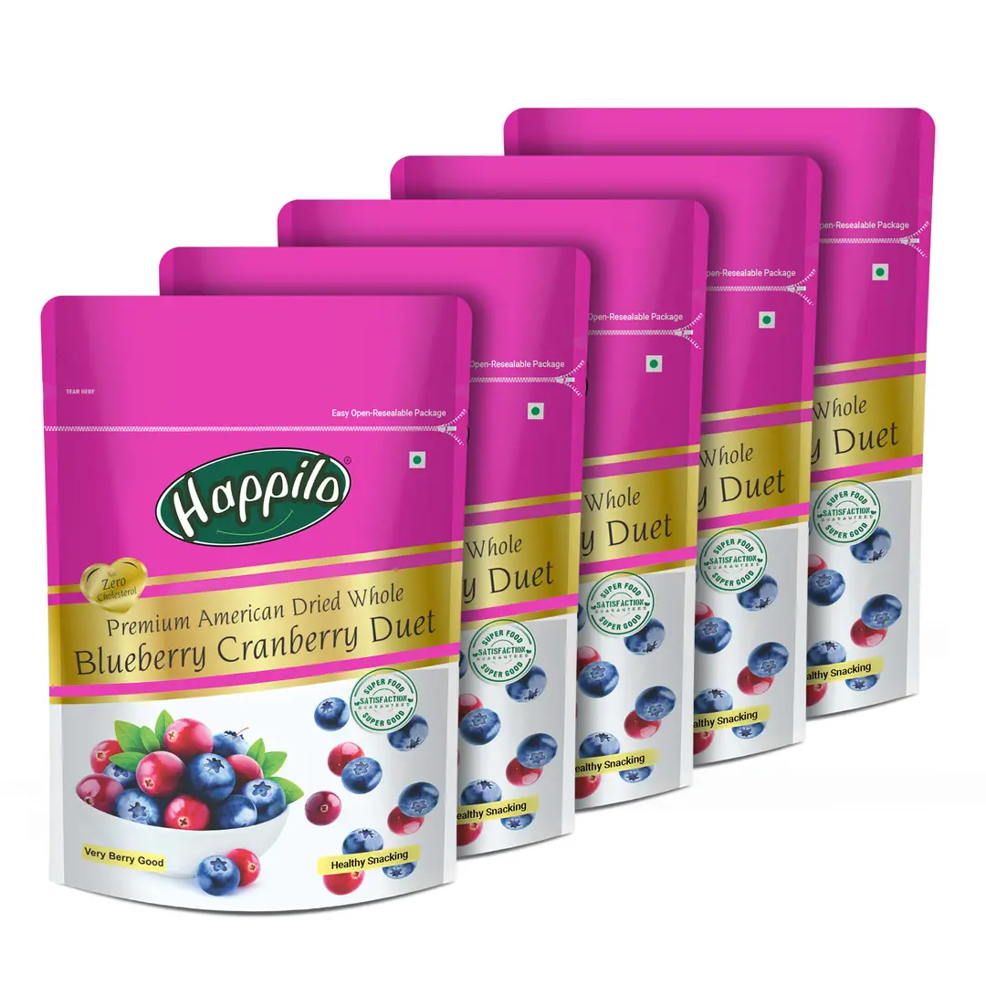 Happilo Premium Dried Blueberry Cranberry Duet - Pack of 5 (1000 gm)
