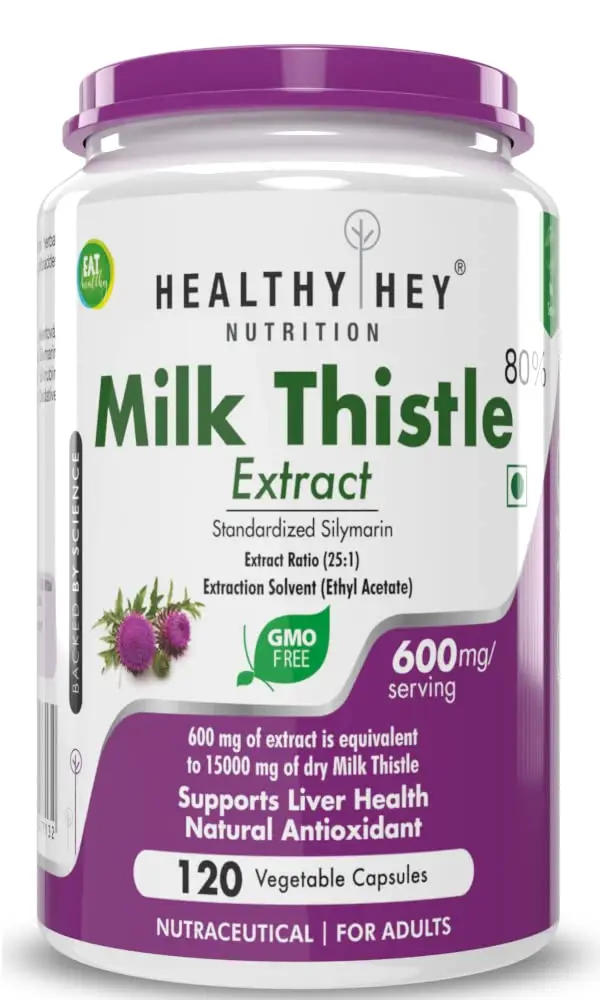 HealthyHey - Nutrition Milk Thistle Extract 600 Mg - 120 Vegetable Capsules - Pack of 1 (120 Capsules)