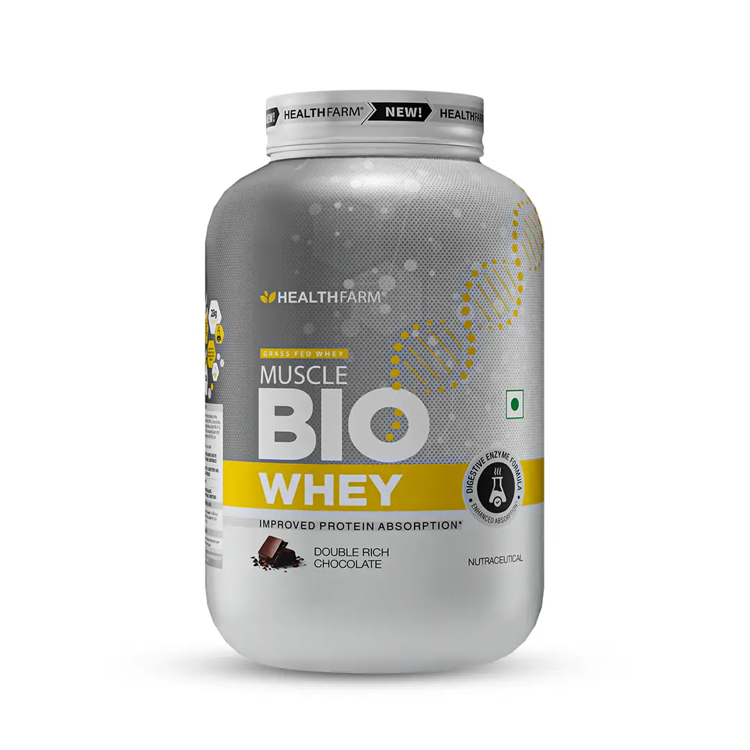 Healthfarm Muscle Bio Whey Protein for Lean Muscle Mass - Double Rich Chocolate,1 Kg