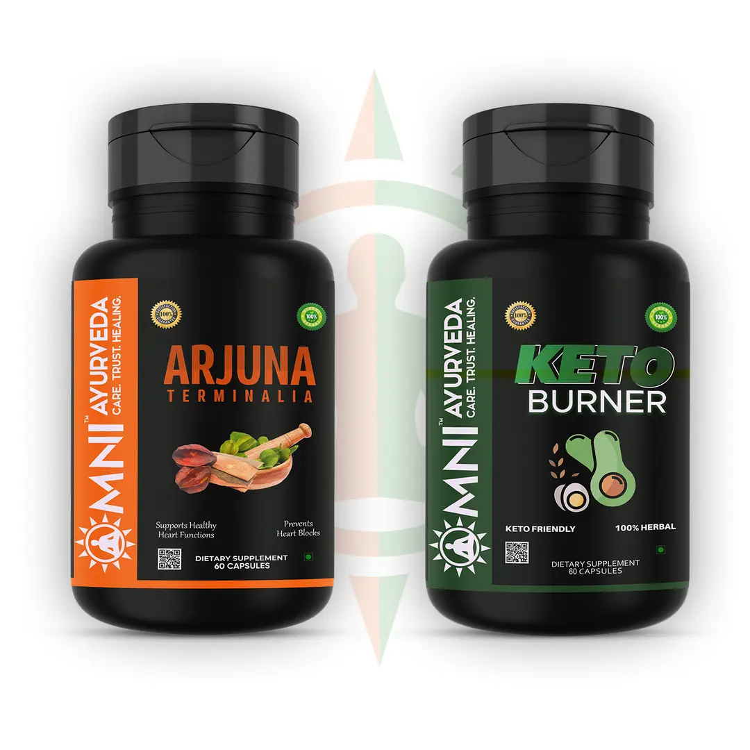 Omni Ayurveda - Arjuna Terminalia and Keto Burner Capsule - for Cholesterol Management - Combo Pack (120 Capsules)