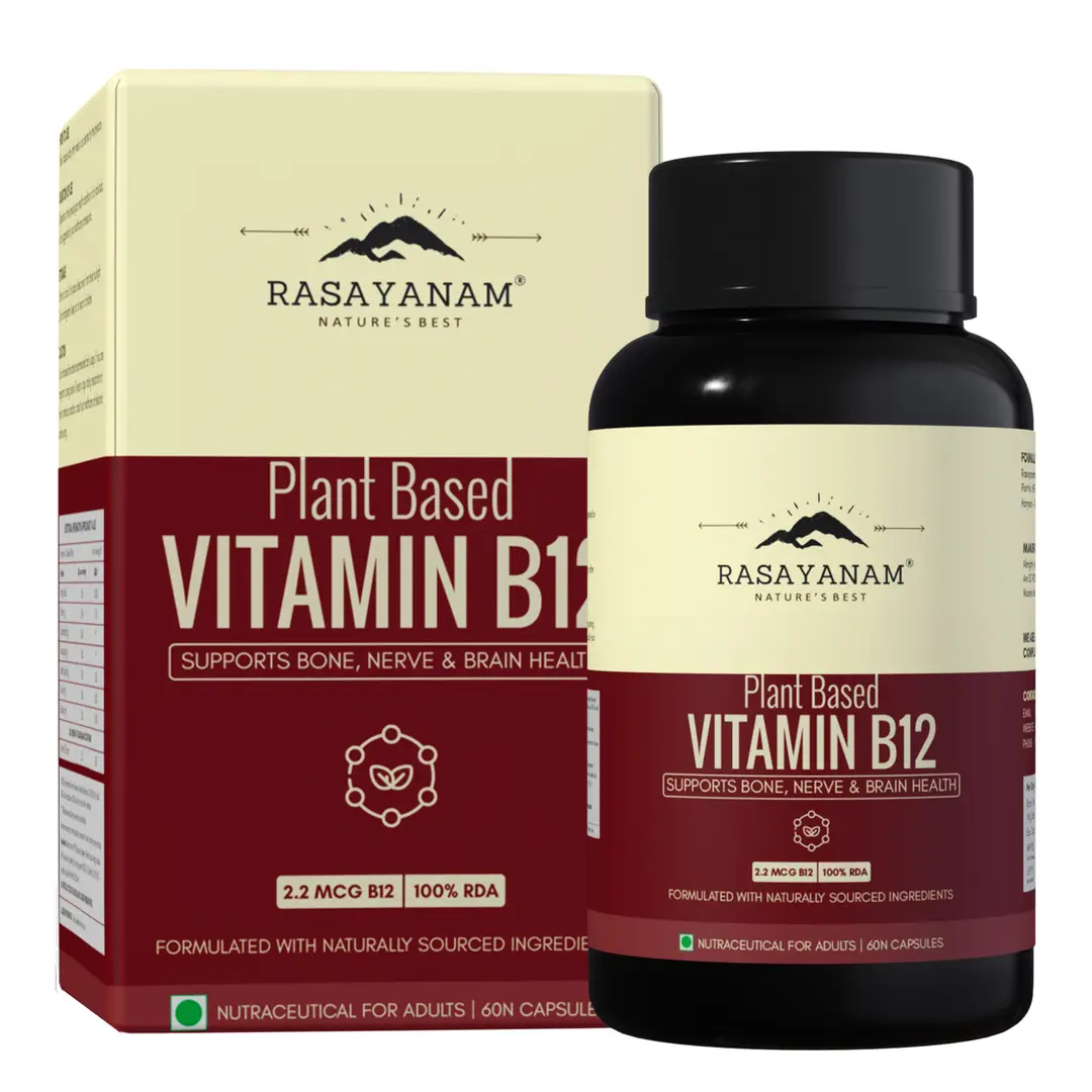 Rasayanam Plant Based Vitamin B12 - Strengthens the nervous system and unlocks energy without producing any toxin - Pack of 1 (60 Capsules)