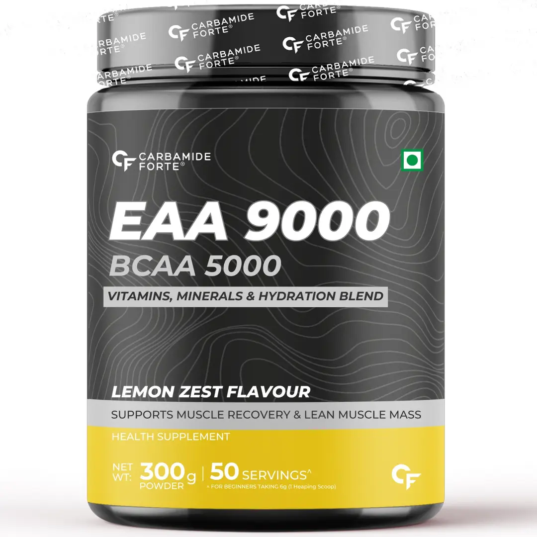 Carbamide Forte EAA 9000mg with Hydration Blend and Vitamins for Muscle Recovery - Lemon Zest,300 gm