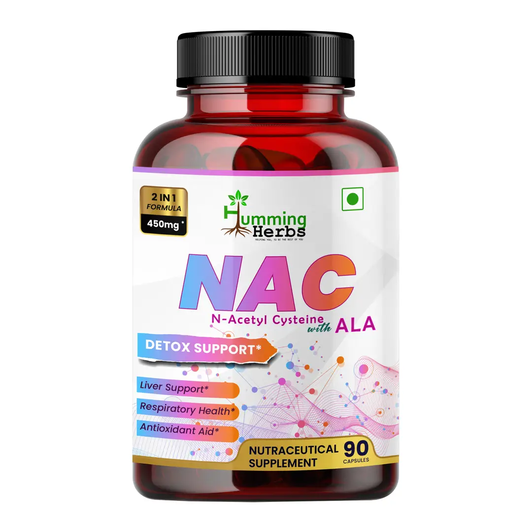 Humming Herbs NAC N-Acetyl Cysteine with ALA for Detox, Liver Health & Antioxidant Support - Pack of 1 (90 Capsules)