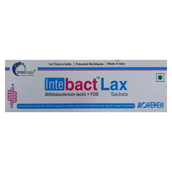 Dr. Morepen Intebact LAX Pre & Probiotics Supplement for Digestive Health - Pack of 1 (4 Sachets)