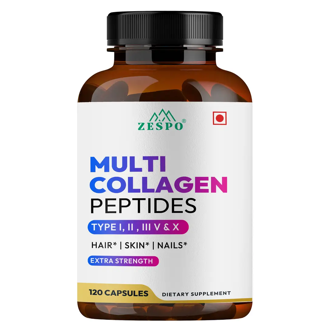 Zespo Multi Collagen Peptides Type I, II, III, V & X for Hair and Skin Health - Pack of 1 (120 Capsules)