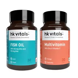 hk vitals Fish Oil and Multivitamin (30 Tablets Each) Combo Pack | 1000mg Omega 3 with 180mg EPA & 120mg DHA | Enhances Energy, Immunity & Joints Health