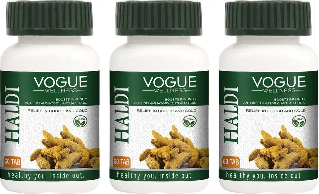Vogue Wellness Haldi for Anti Allergic and Relief in Cold and Cough - Pack of 3 (180 Tablets)