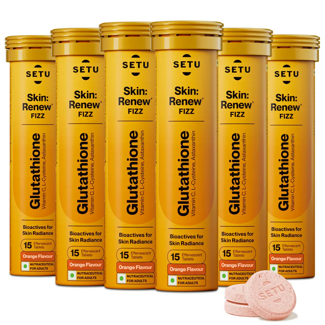 Setu Skin Renew Glutathione 500 mg With Vitamin C, Supports Detoxification, Sugar-Free - Orange,90 Effervescent Tablets