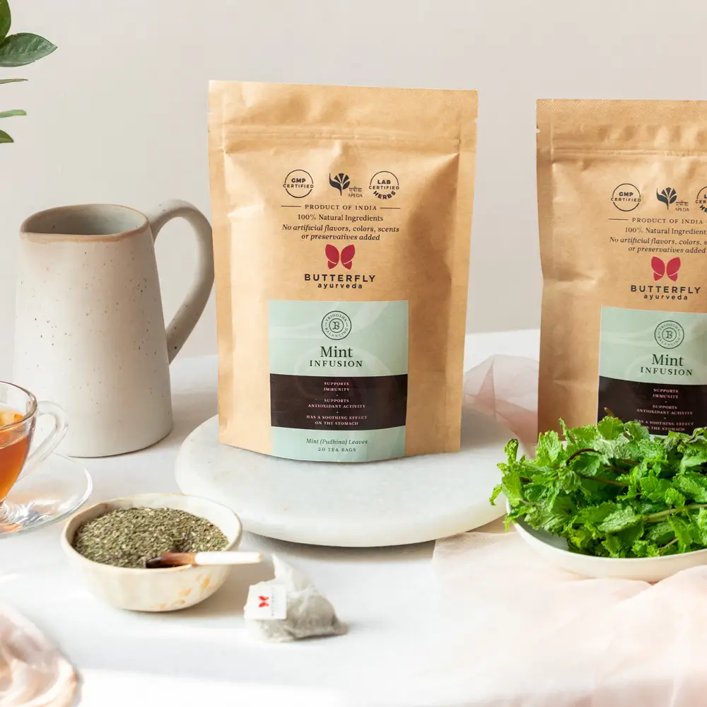 Butterfly Ayurveda - Mint Leaf Infusion - Made With Pure Dried Mint Leaves - 20 Tea Bags - Pack of1(20Tea Bags)