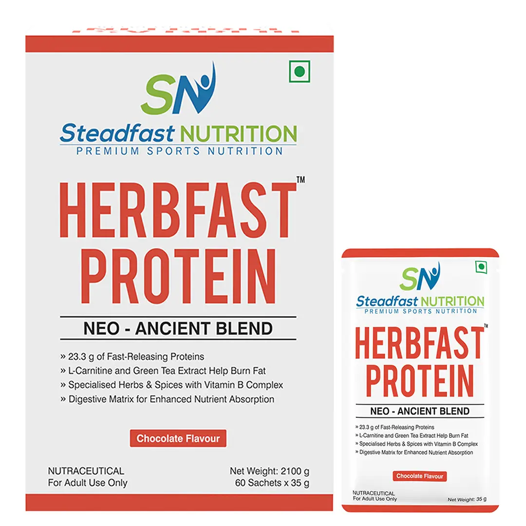 Steadfast Nutrition Herbfast Protein Powder for Lean Muscle Growth - Chocolate,60 Sachets
