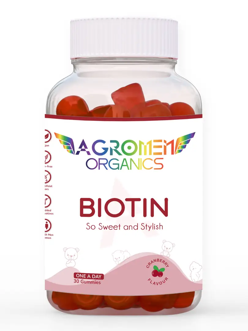 Agromen Organics - Biotin - with Vitamin B12, C and E - for Healthy Hair and Nails - Pack of 1 (30 Gummies)