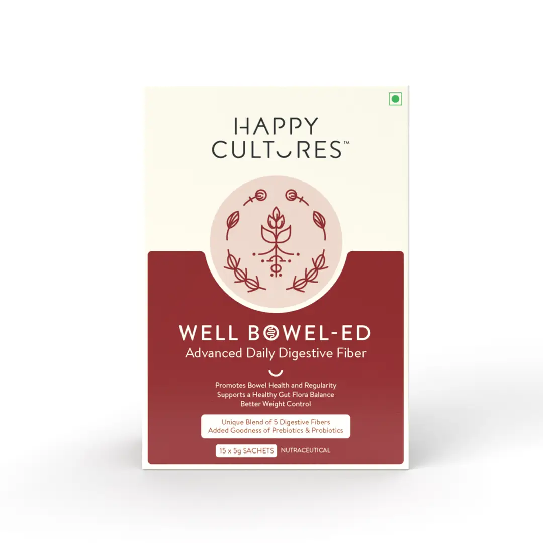 Happy Cultures Well Bowel-ed with Psyllium Husk Replacer & Isabgol for Reducing Constipation, Gas, Bloating and Weight Management - Pack of 1 (15 Sachets)
