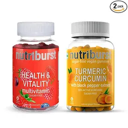 Nutriburst - Health & Vitality Multivitamin 60 Gummies + Nutriburst - Heart & Digestion Health with Turmeric Curcumin and Black Pepper extract Vegan and sugar free 60 Gummies icon