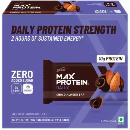 RiteBite Max Protein Daily with 10g Protein For Energy, Fitness and Immunity - Choco Almond (6 Energy Bars)