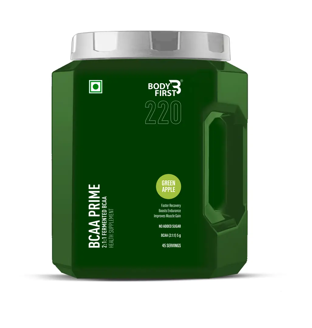 Bodyfirst BCAA PRIME - Fast Recovery, Boosts endurance and improves muscle gain - 45 Serving - 300 gm - Green Apple