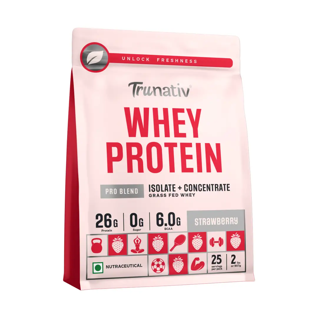 Trunativ Pro Blend Whey Protein with Grass-Fed Isolate & Concentrate for Muscle Recovery and Strength - Strawberry,2 lb