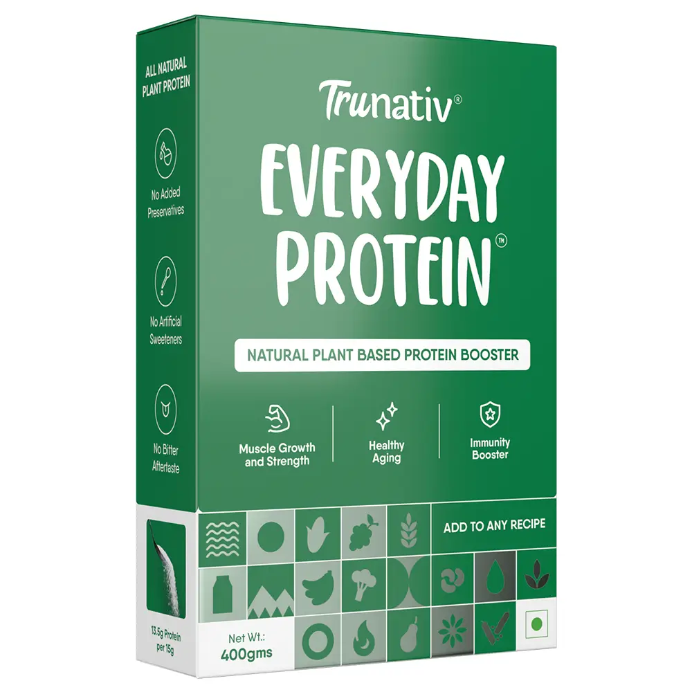 TruNativ Everyday Plant Protein| 13.5g Protein| Soy, Pea & Brown Rice Protein| Keto Friendly| For Men & Women| Cookable Protein| Cook, Bake, Blend| Add to your Daily Meals| All Natural - Unflavoured (400 gm)