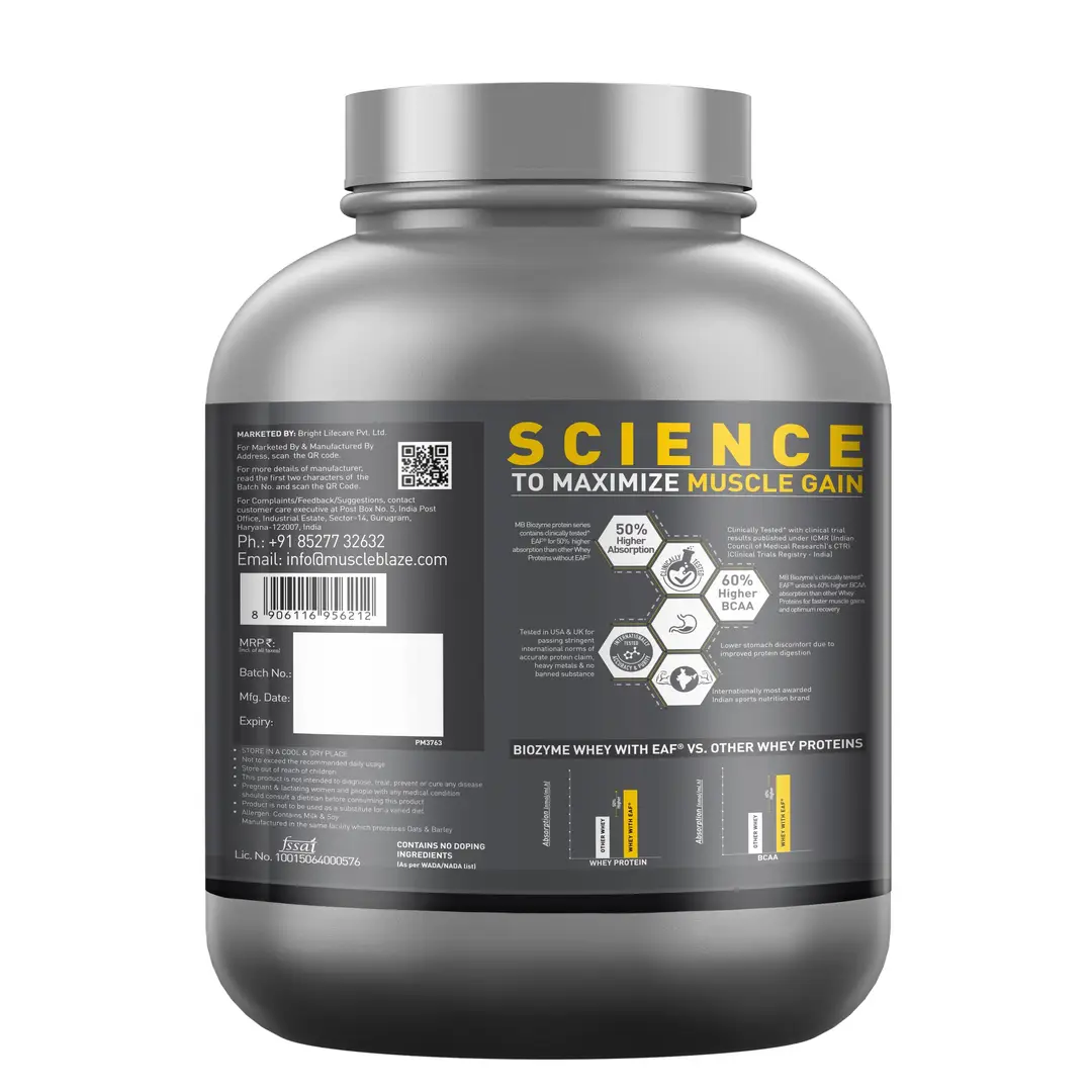 MuscleBlaze Biozyme Performance Whey Protein - with Whey Protein Concentrate, Cocoa Powder for Aiding in Lean Mass Gain - Triple Chocolate,8.81 lb