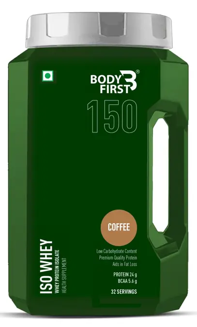 Bodyfirst Iso Whey, 32 Servings | Low Carbohydrate Content,Premieum Quality Protien,Aids in fat loss - 1 Kg - Coffee