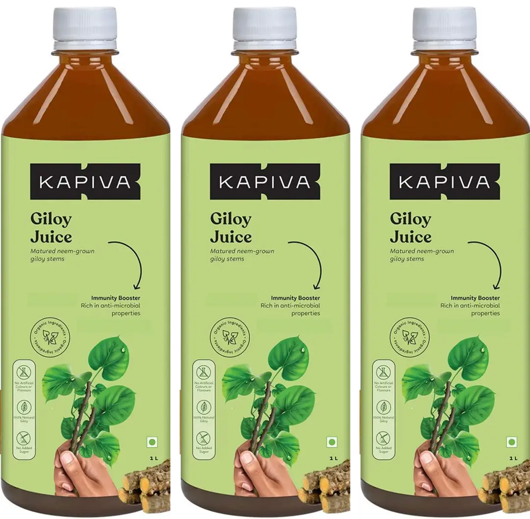 Kapiva Giloy Juice with Organic Neem Grown Giloy - Immunity Booster Helps Fight Cough & Cold - Pack of 3 (3000 ml)
