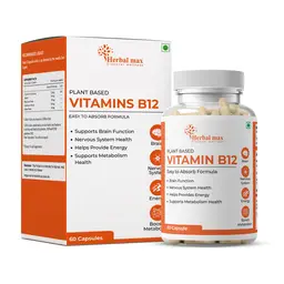 Herbal max - Plant Based Vitamin B-12- Boost Energy Level, Supports Healthy Nervous System and Brain Function - For Both Men & Women - 60 Veg Capsules icon