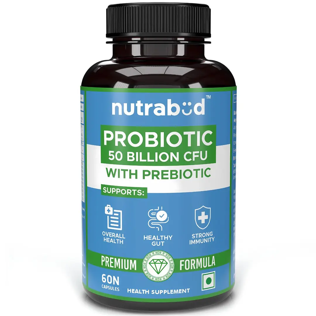 Nutrabud Probiotic 50 Billion CFU for Immune Support, Gut and Digestive Health Support - Pack of 1 (60 Capsules)
