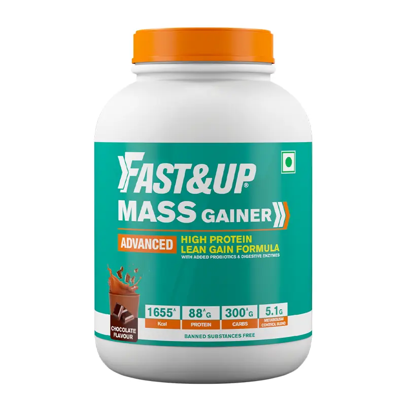 Fast&Up Mass Gainer with Added Vitamins, Probiotics and Enzymes for Healthy Weight Gain - Rich Chocolate,6.61 lb
