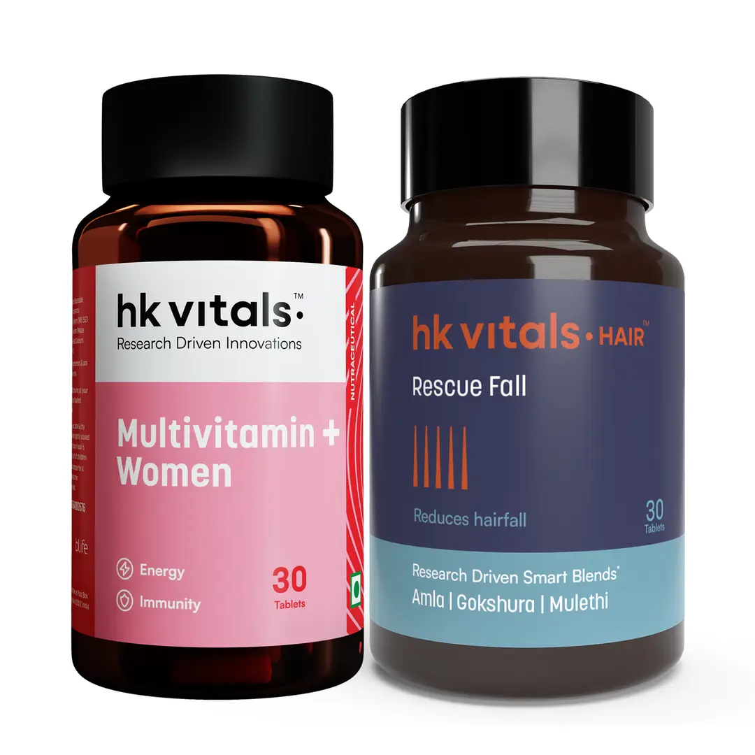 hk vitals Multivitamin Plus Women (30 Tablets) and Hair Rescue Fall (30 Tablets) for Energy, Joints, Skin and Hair - (Combo Pack)