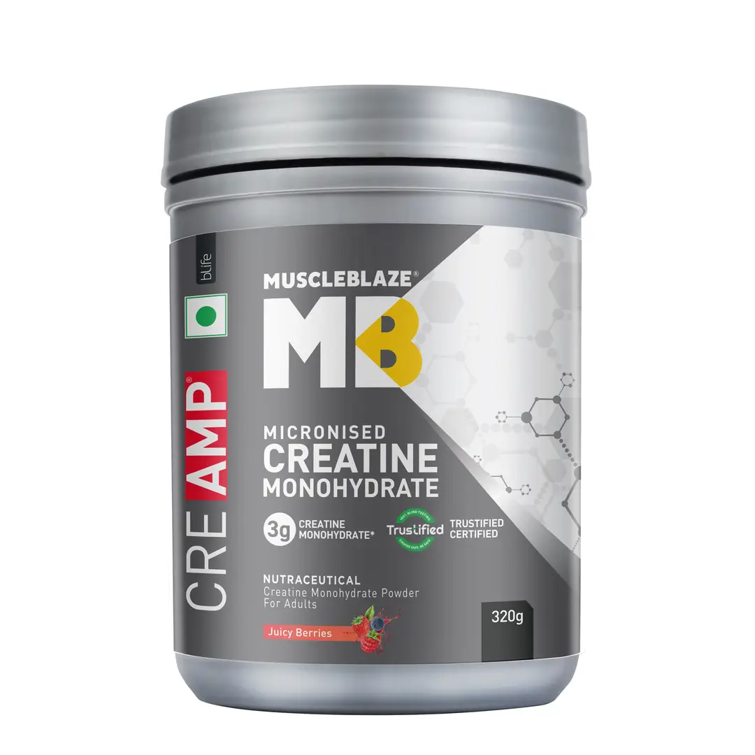 MuscleBlaze Creatine Monohydrate CreAMP Powder for Quick Muscle Recovery - Juicy Berries,320 gm