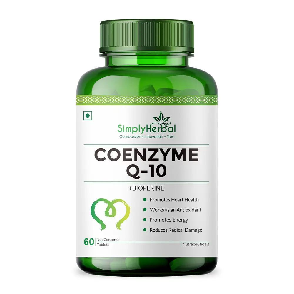 Simply Herbal Natural Coenzyme Q10 Tablets 200 mg for Heart Health and Energy Metabolism- 60 Tablets - Pack of 1(60 Tablets)
