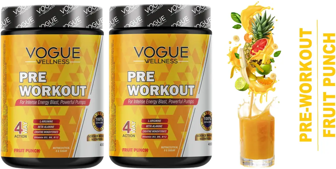 Vogue Wellness Advanced PRE Workout Supplement Powder for Muscle Pump and Endurance - Fruit Punch ,800 gm