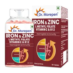 Dr. Morepen Iron & Zinc Tablets with Vitamin C & B12 for Immunity and Hemoglobin Boost icon