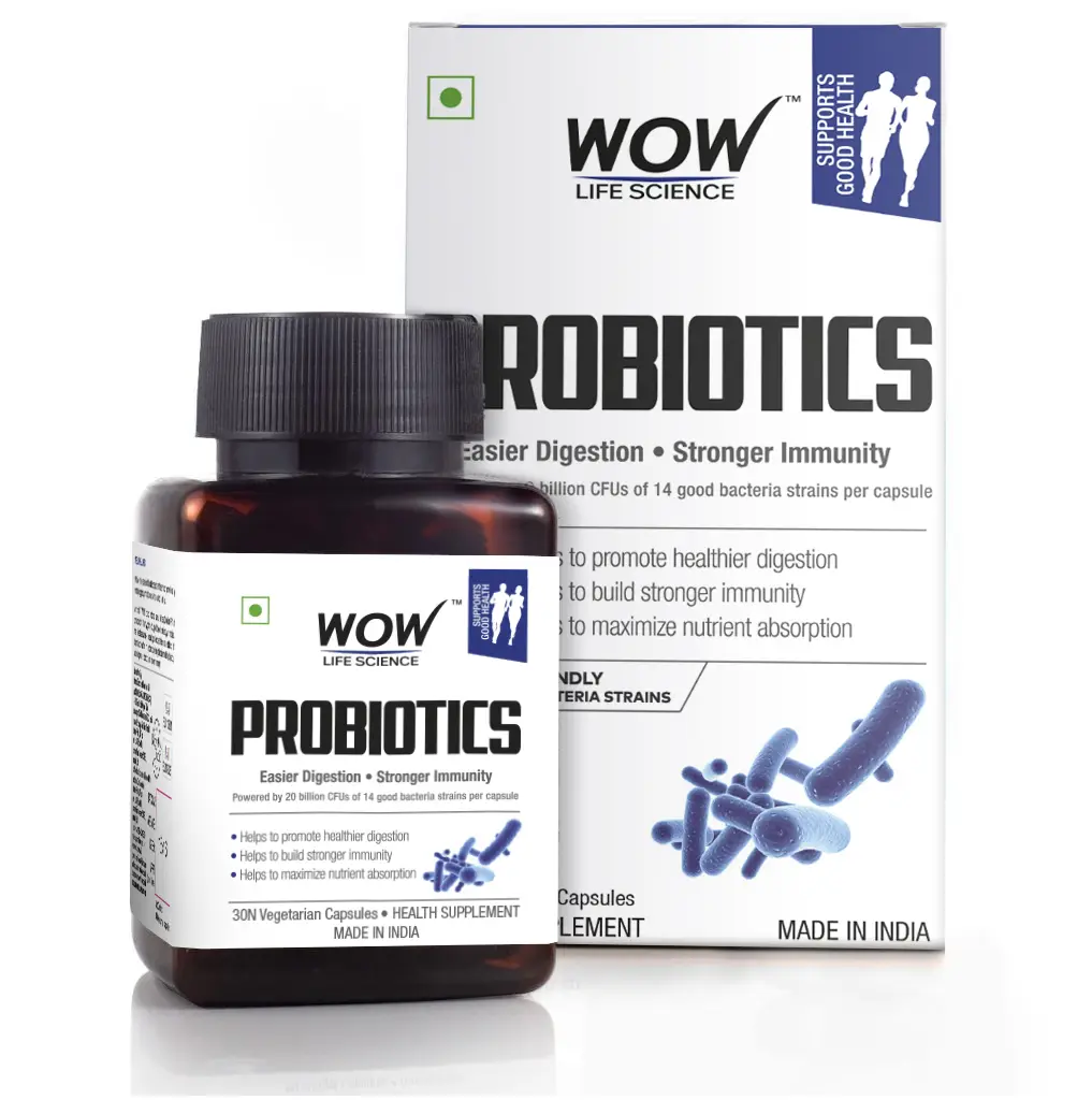WOW Life Science - Probiotics 20 Billion CFU (14 Probiotic Strains) 500mg - 30 Vegetarian Capsules - Pack of 1 (30 Capsules)