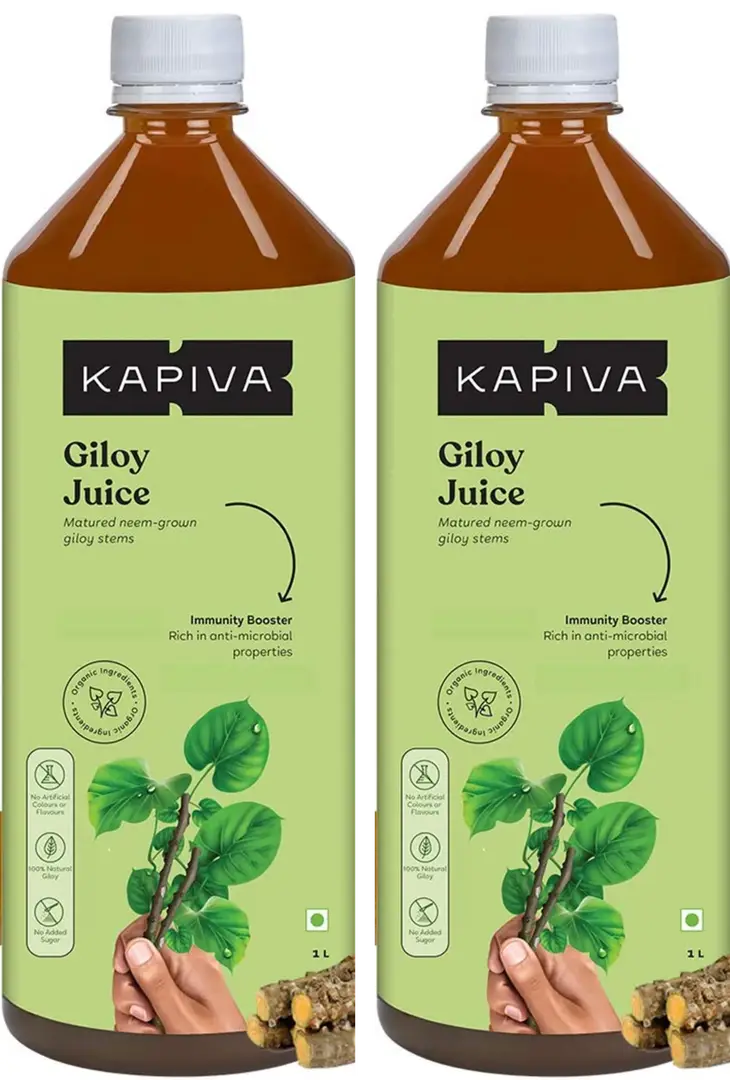 Kapiva Giloy Juice with Organic Neem Grown Giloy - Immunity Booster Helps Fight Cough & Cold - Pack of 2 (2000 ml)