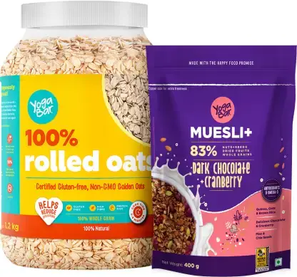 Yogabar - High Protein Rolled 1kg - Dark Chocolate Muesli 400g Combo - Combo pack (Rolled Oats & Muesli + )