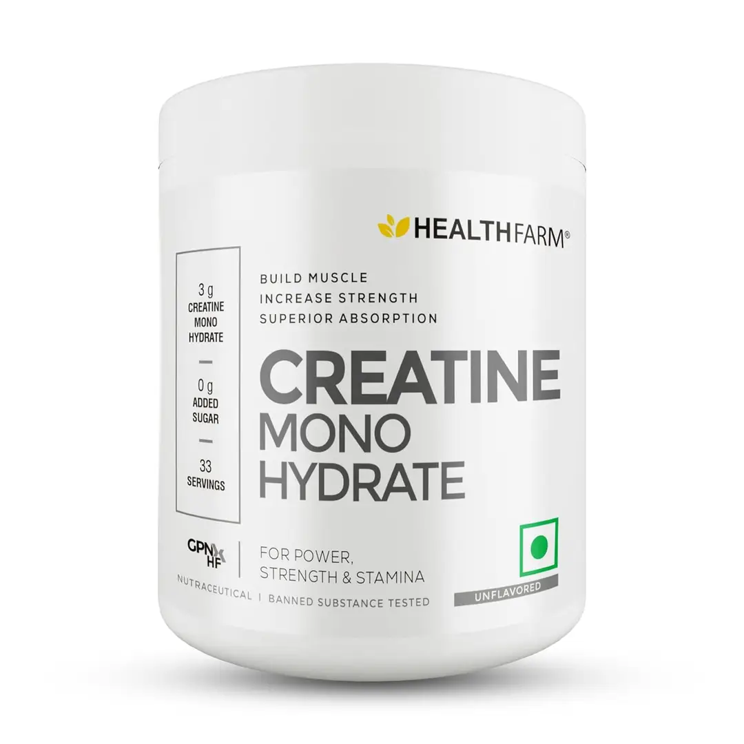 Healthfarm Muscle Creatine Monohydrate for Strength and Endurance - Unflavoured,100 gm